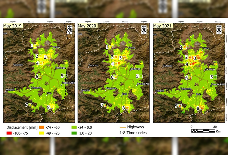 Áreas del suelo de Santiago se hunden hasta 25 mm al año por extracciones de agua y sequía